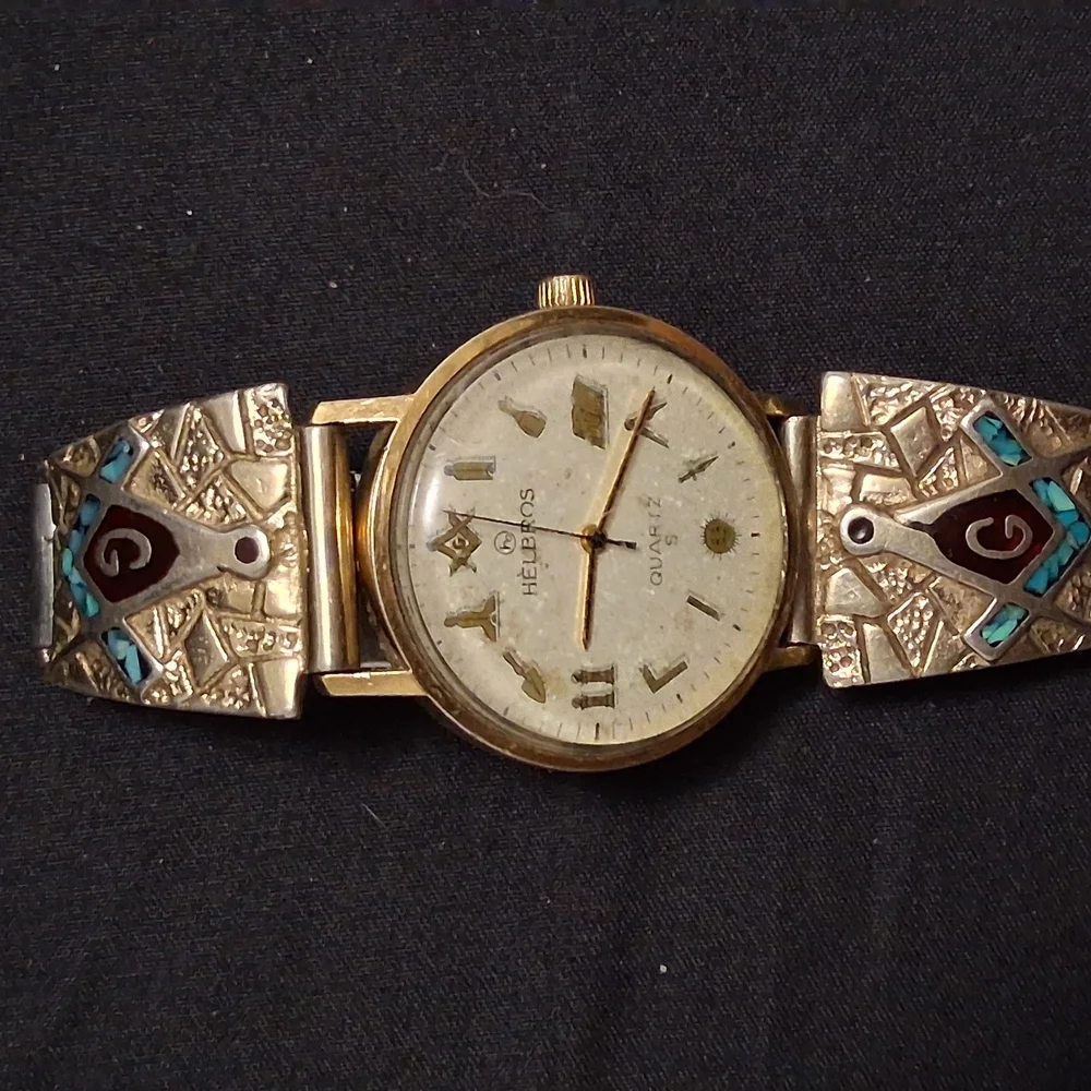 Helbros Gold Masonic Quartz Watch